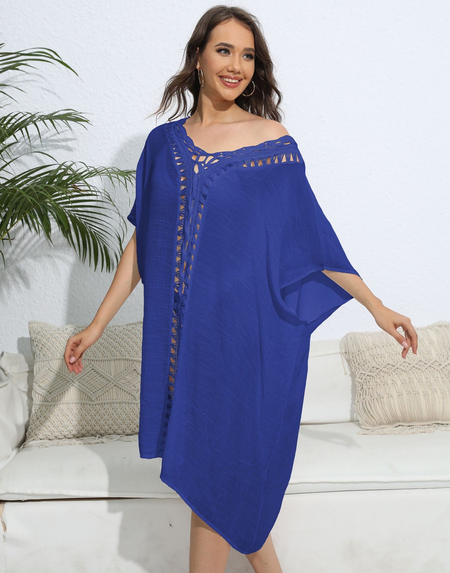 Women Blouse Women Clothing Crochet Stitching Loose Dress Beach Bikini Cover up