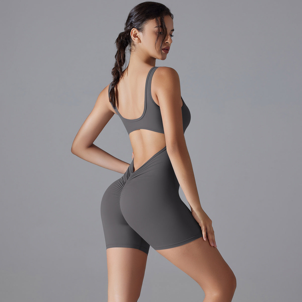 Sexy V Shaped Back Waist Romper Yoga Clothes One Piece Belly Contracting Close Fitting Sports Back Shaping Jumpsuit Women