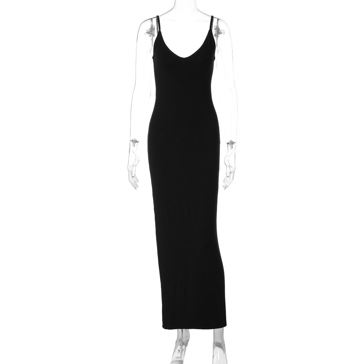 Summer Sexy V neck Sleeveless Idle Solid Color Slim Fit Maxi Dress