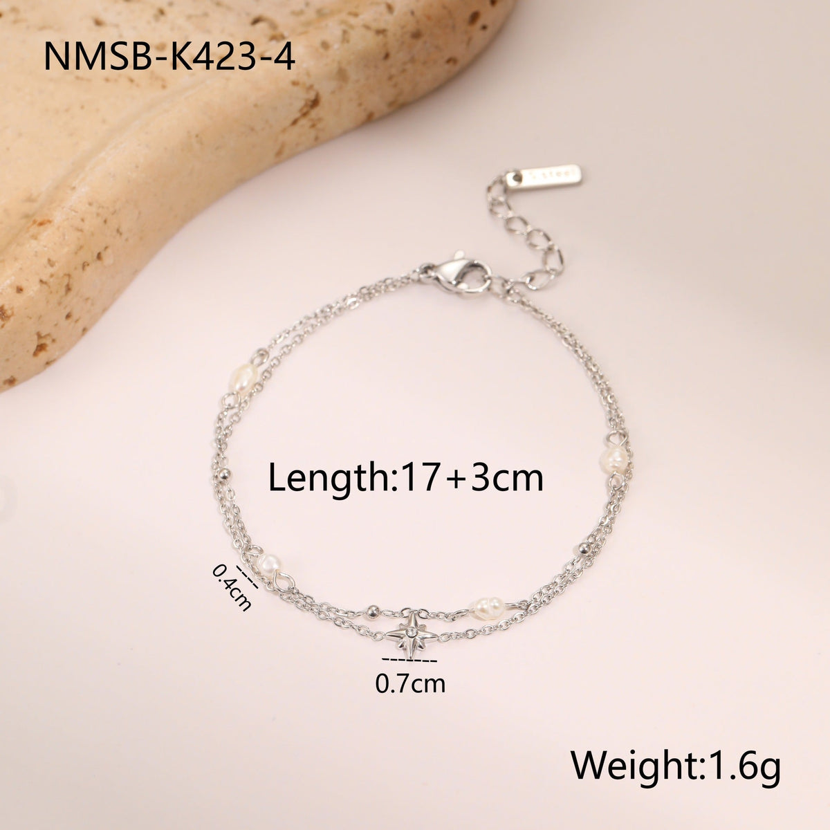 Double Layer Six Pointed Star Rhinestone Pearl Stainless Steel Necklace 18K Gold Plating Ornament