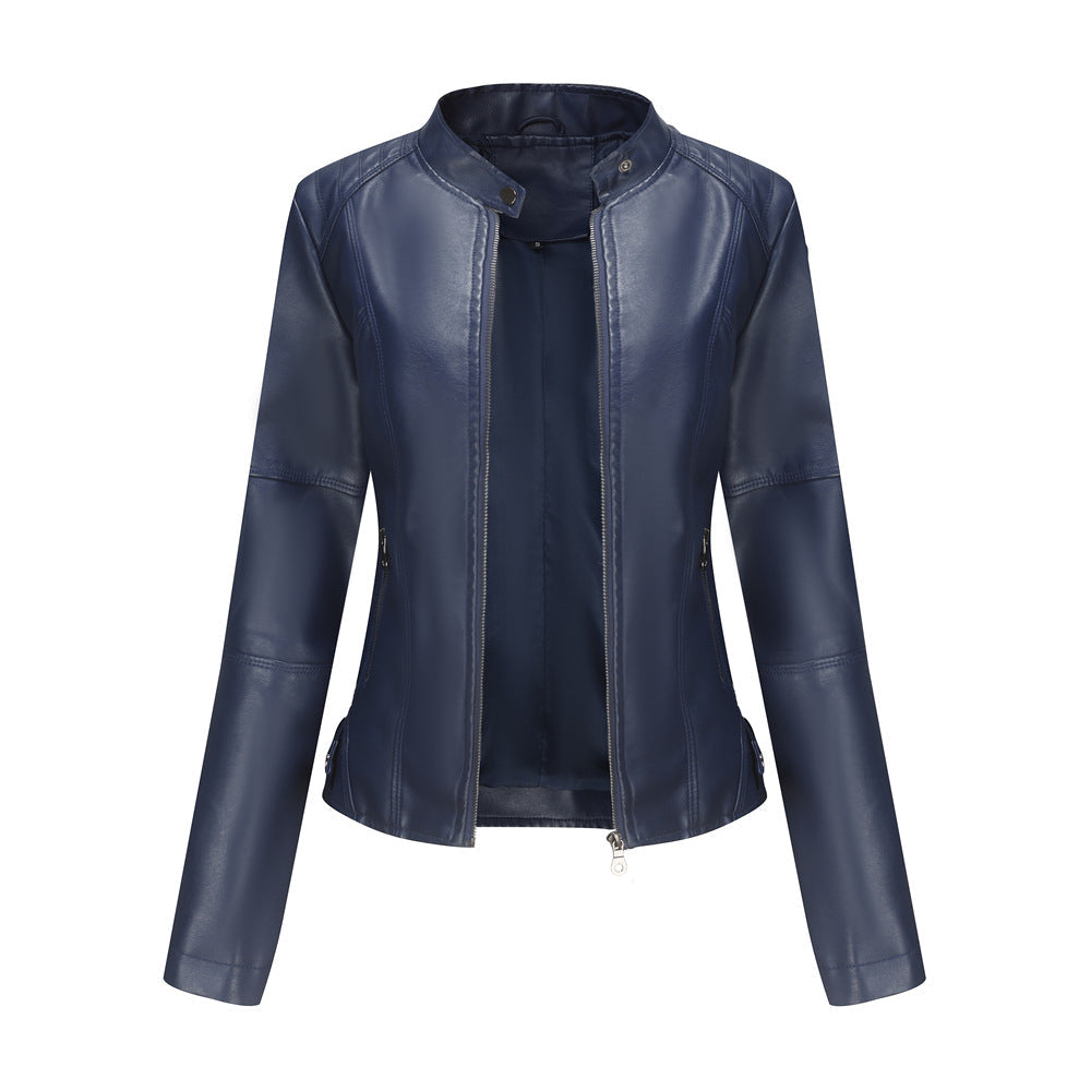 Women Jacket Women Slim Jacket Thin Spring Autumn Coat Women Motorcycle Clothing Stand Collar Faux Leather