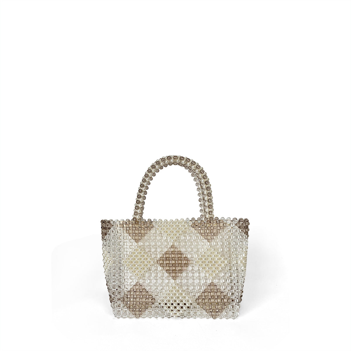 Diamond Patterns Handmade Women Woven Bag Hand Carrying Vegetable Basket Bag Large Capacity Beaded Bag