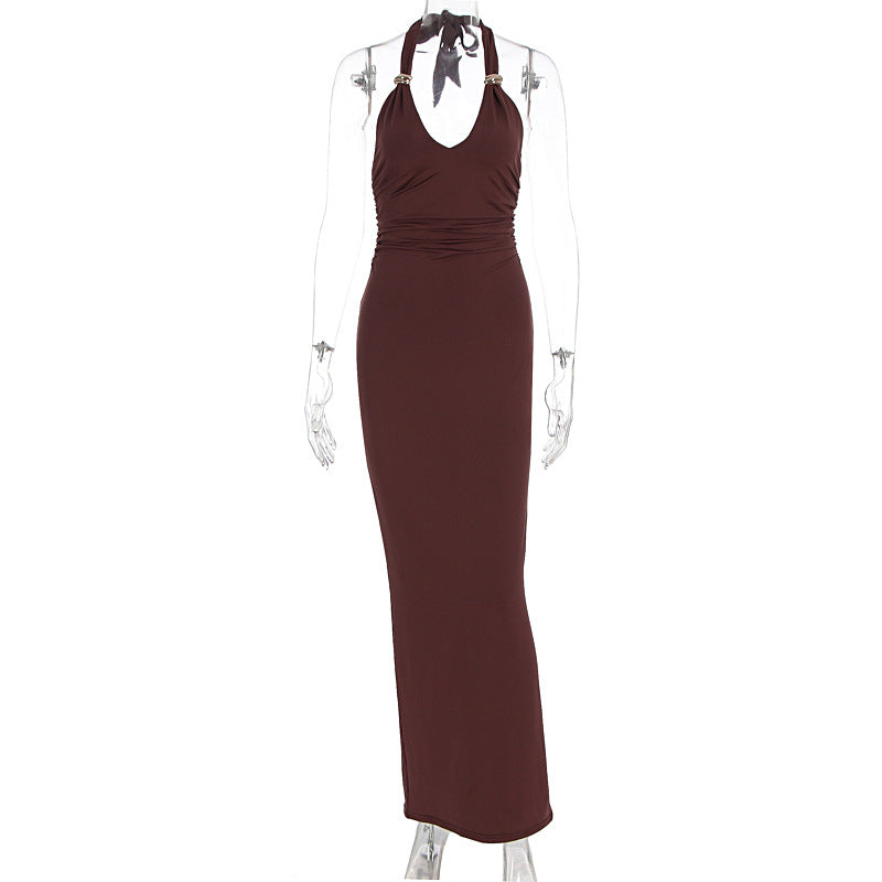 Women Clothing Summer Sexy V neck Slim Fit Tied Backless Sleeveless Dress