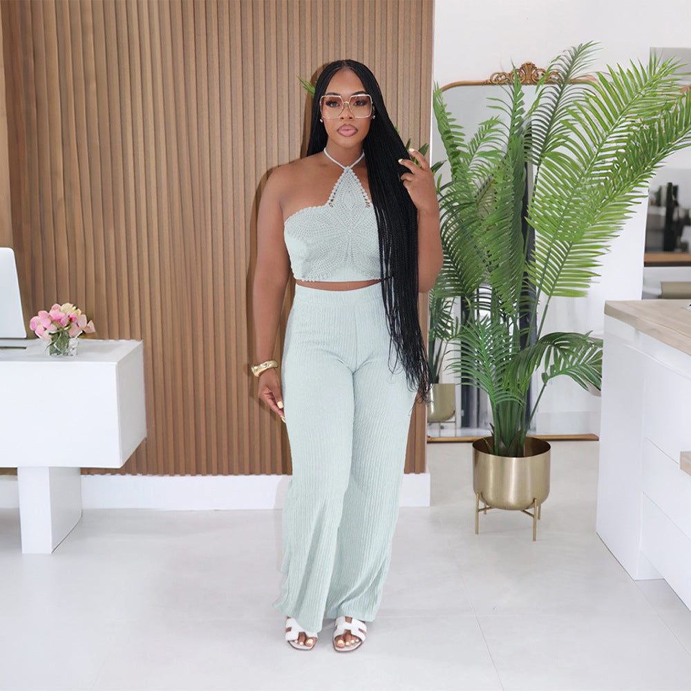 Women Clothing Two Piece Sets Pants Women Clothing Solid Color Trousers Camisole Two Piece Sets
