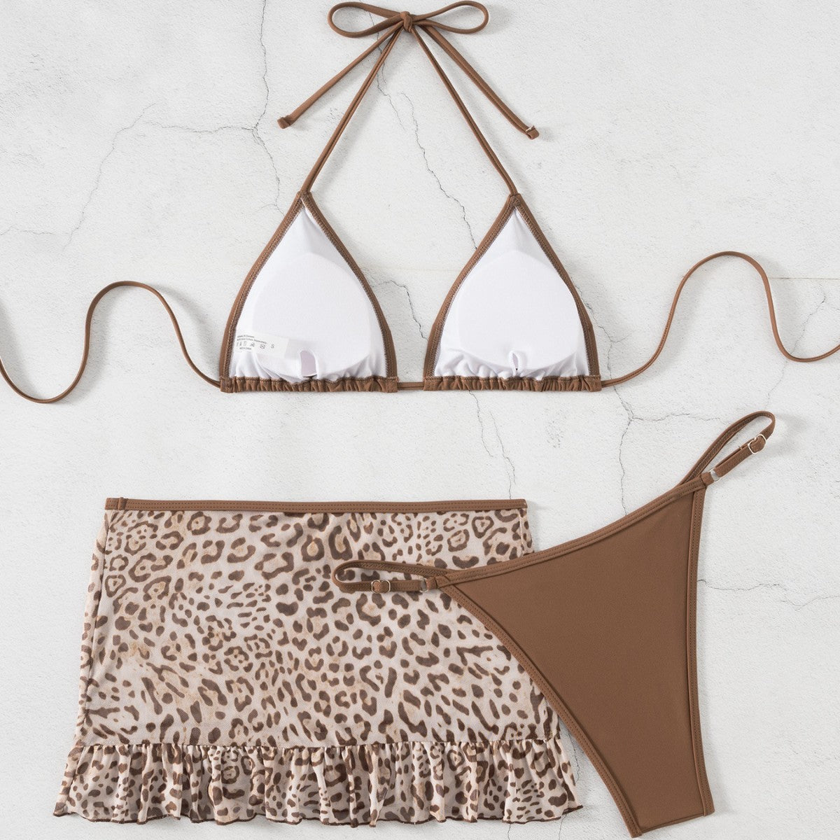 Red Wind Sexy Leopard Print Swimsuit Women Small Chest Banded Bikini Split Three Piece Set Vacation Swimwear