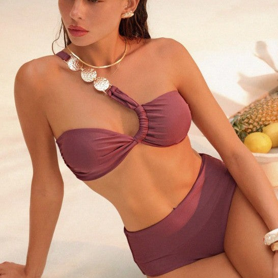 Summer Women Twisted Design One Shoulder Thin Strap Sexy Seaside Beach Bikini Swimsuit