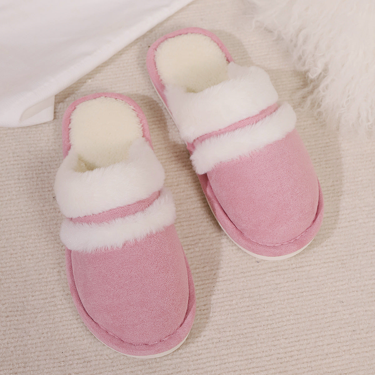 Fluffy Slippers Autumn Winter Warm Slugged Bottom Home Thickened Fleece Slippers Home Indoor Cotton Slippers