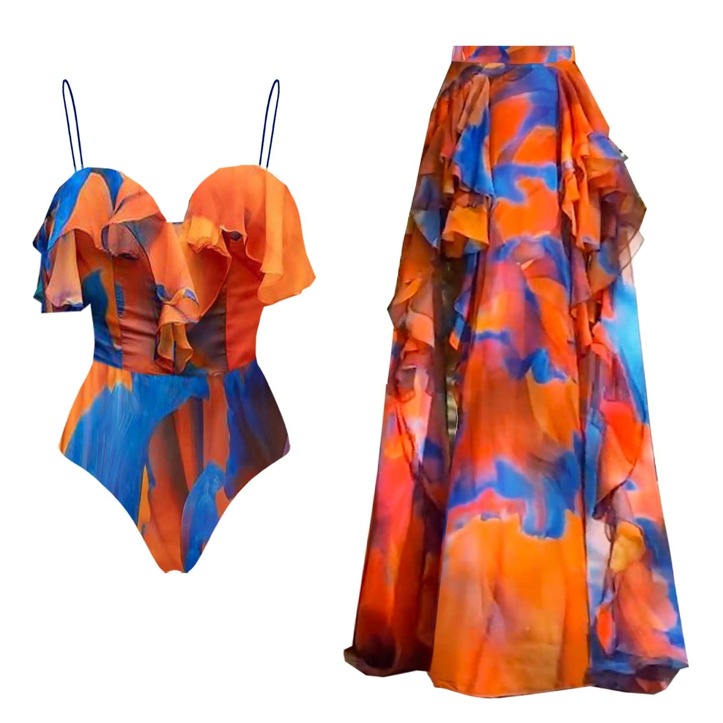 Swimsuit Ruffled One Piece Swimsuit Beach Vacation Women Average Size Order