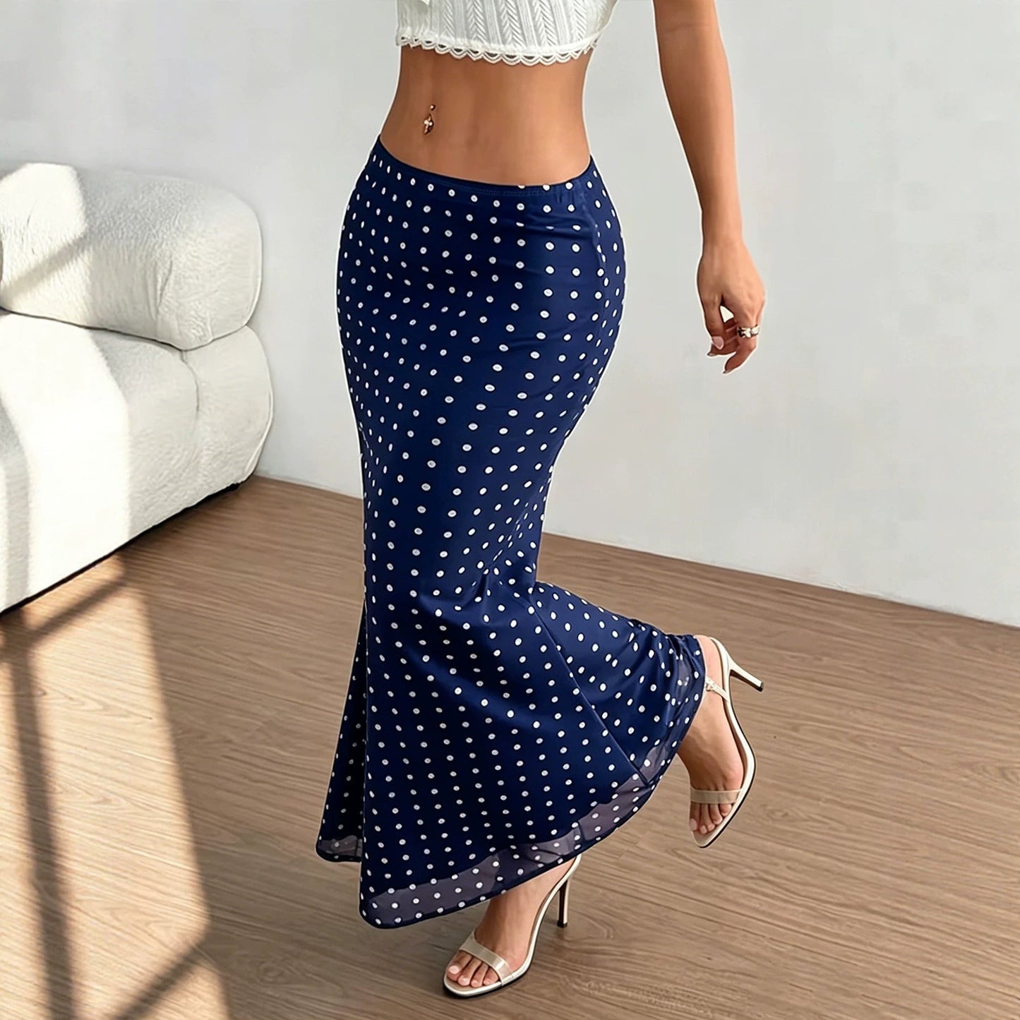 Summer Women Clothing Sexy Dot Mesh Skirt Slim Fit Sheath Skirt