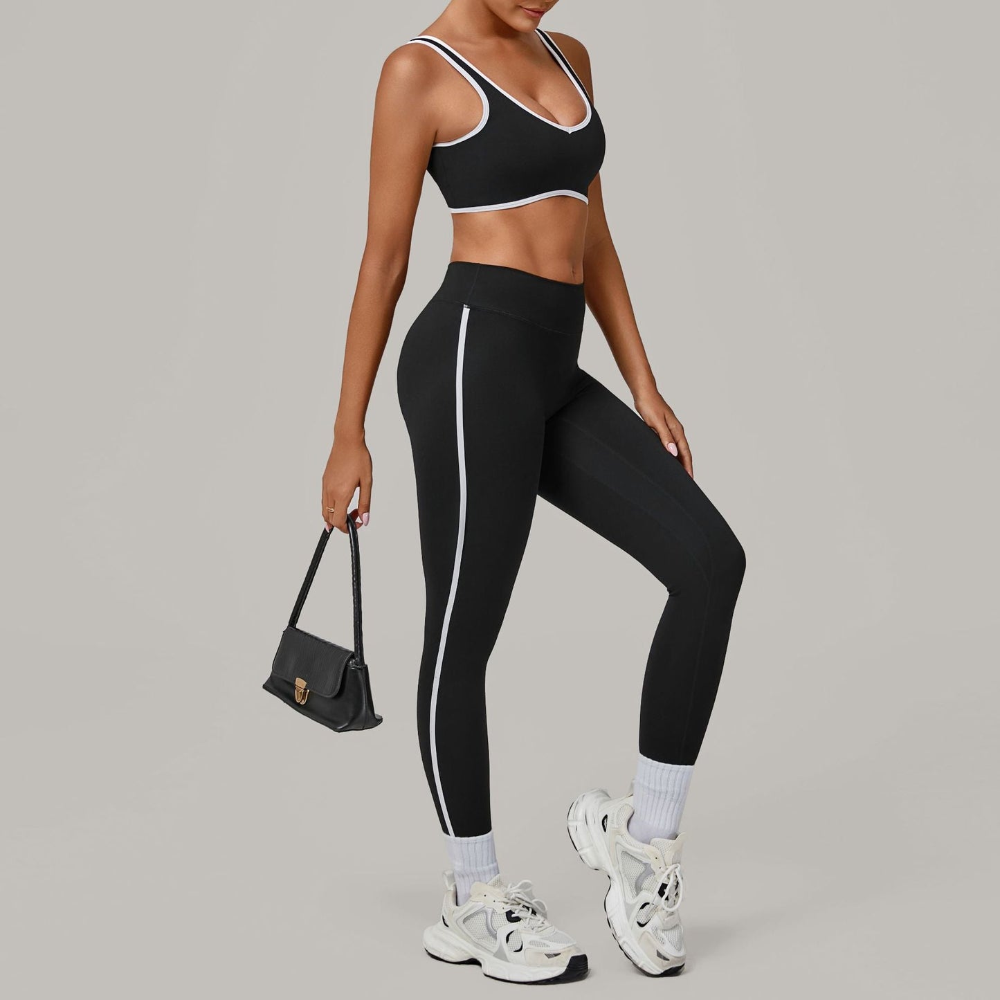 Contrast Color Binding Nude Feel Yoga Beauty Back Tight Quick Drying Workout Clothes Outdoor Sports Two Piece Sets