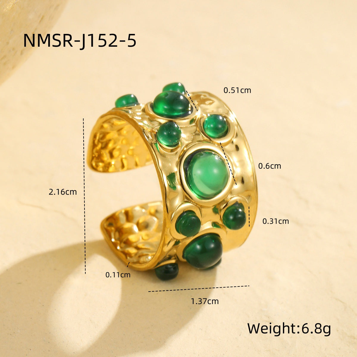 French Royal Multi Gem Open Ring Retro Mid Ancient Special Interest Design Stainless Steel Non Fading