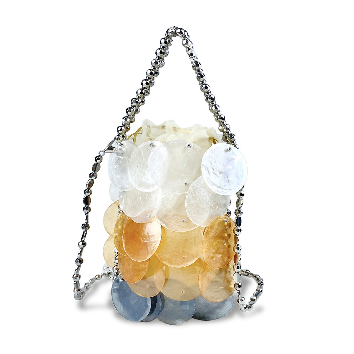 Color Handmade Woven Shell Bag Color Women Handbag Beaded Chain Fish Scale Bag