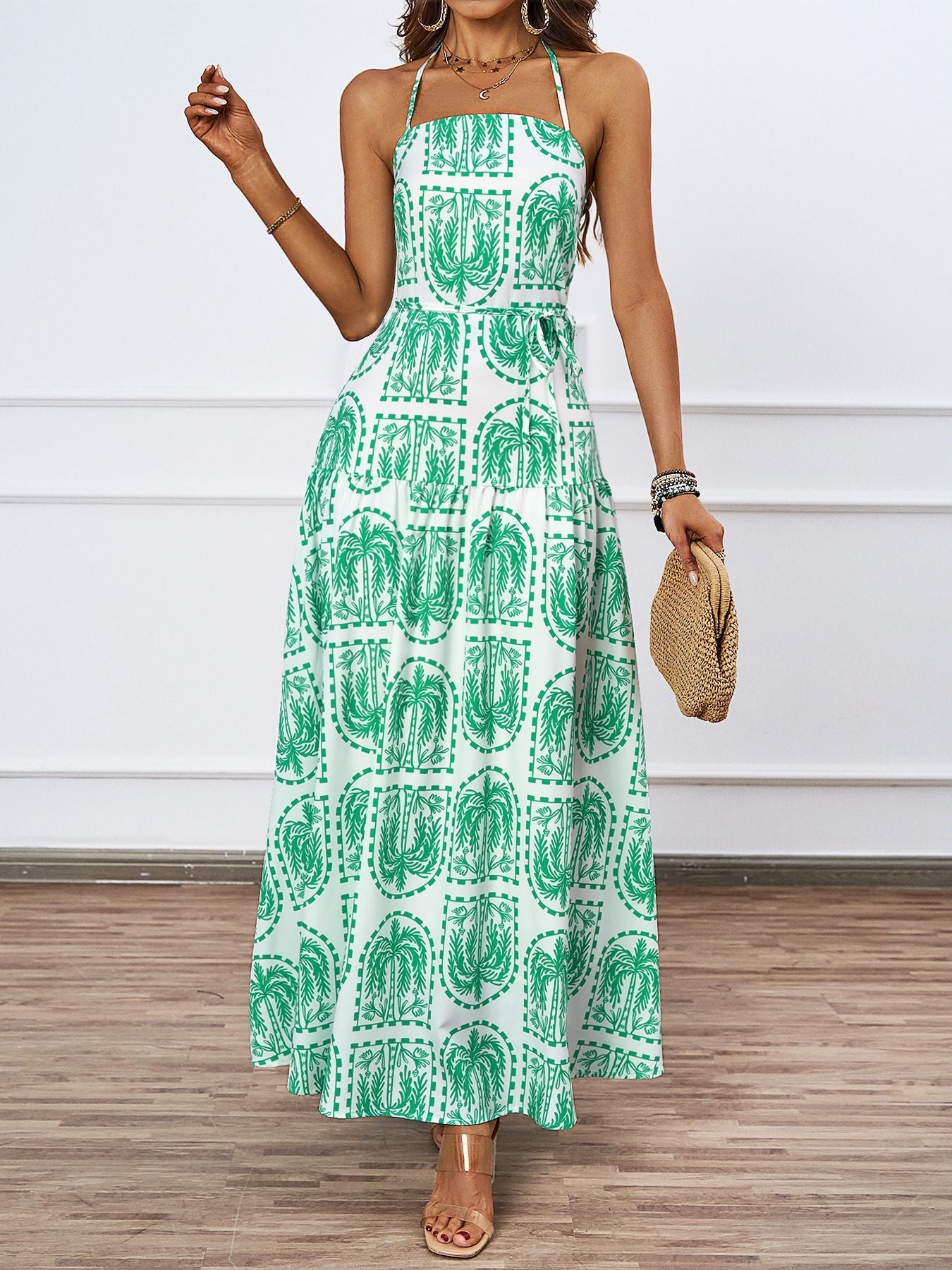 Women Floral Halter Beach Hawaii Holiday Dress
