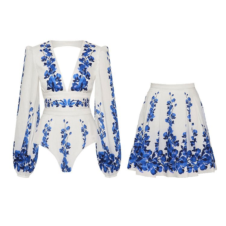 Printed High Grade High Waist Split Swimsuit Women Set Dress Bikini