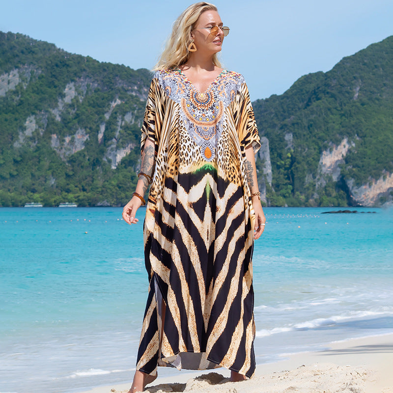 Printed Robe Seaside Holiday Sun Protection Shirt Beach Dress Bikini Swimsuit Blouse Outer Wear