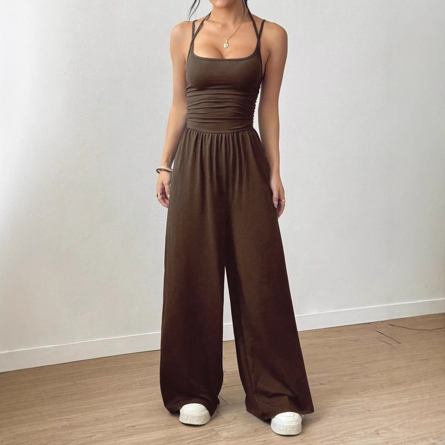 Suspender Women Casual Summer Wide Leg Loose Wrapped Chest Nipped Waist Jumpsuit