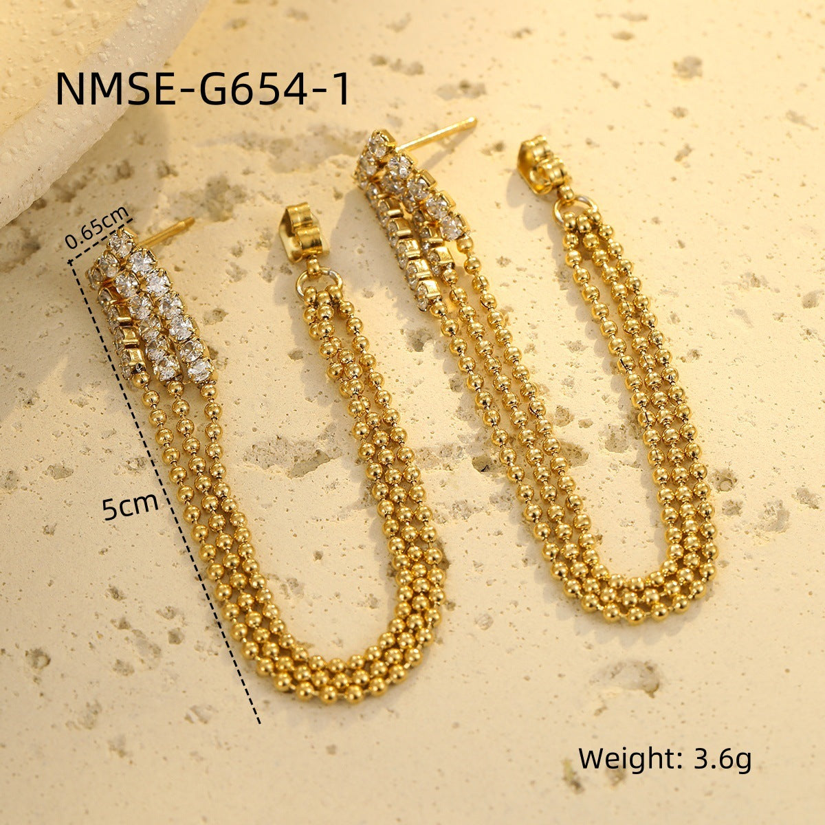 Niche High Grade Stainless Steel Earrings Zircon Tassel Temperamental Personality 18K Gold Titanium Steel Earrings