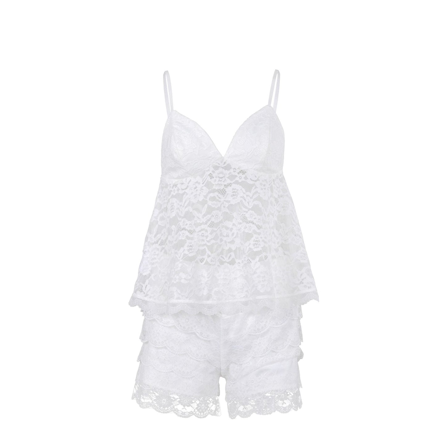 Solid Color Lace Beauty Back Camisole Lace Shorts Two Piece Pajamas Women Summer Home Wear