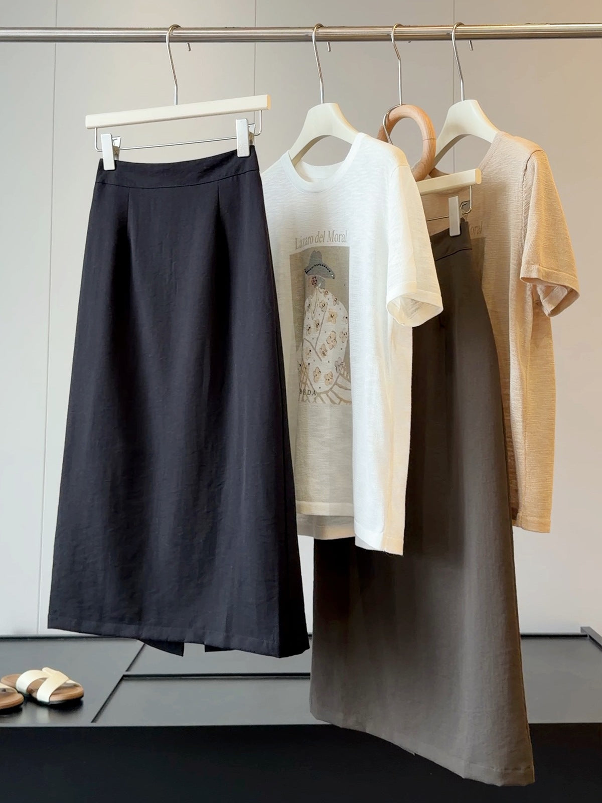 Simple Graceful Skirt Women Summer Slimming High Waist A line Split Sheath Mid Length Skirt