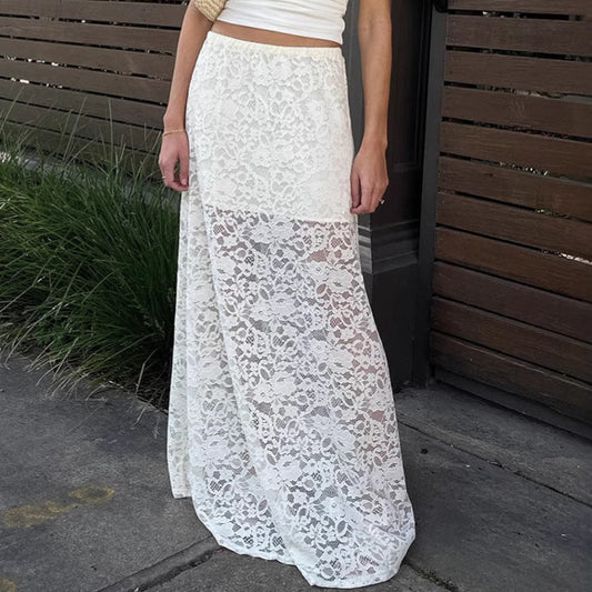 Spring Jacquard Hollow Out Cutout Lace Skirt Sexy Sexy Long Skirt Women