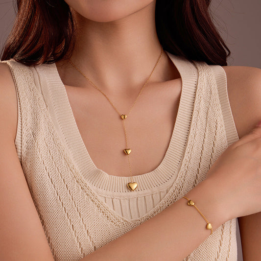 18K Gold Stainless Steel Heart Tassel Necklace Bracelet Titanium Steel Ornament