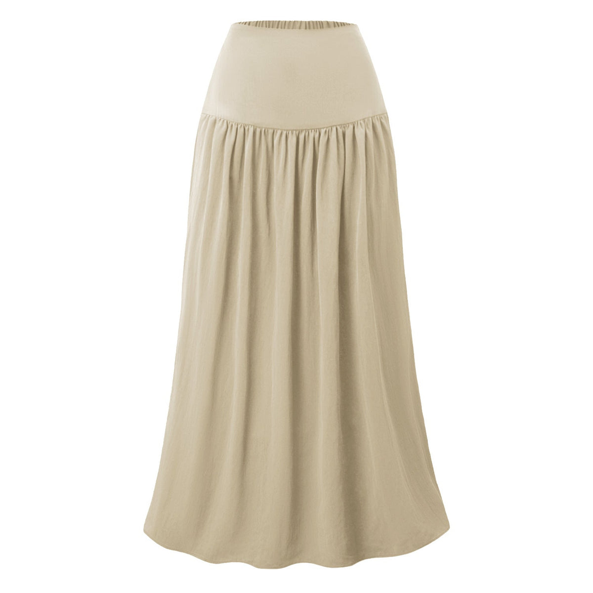 Women Cotton Pocket Skirt High Waist Back Elastic Dress Loose Pleated Large Swing Skirt