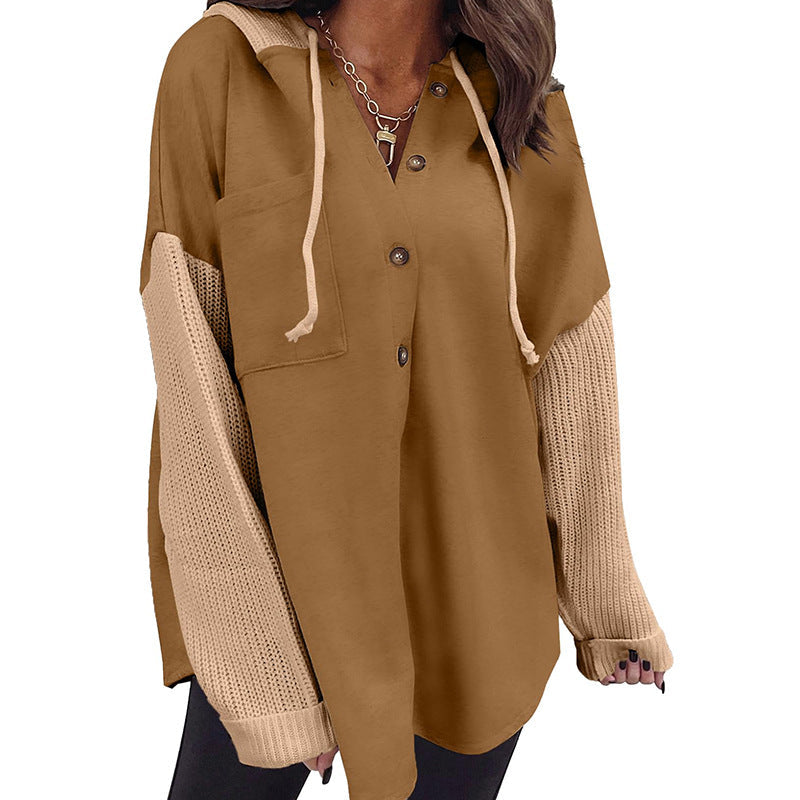 Fall Winter Women Clothing Sweater Patchwork Hoodie Casual Coat for Women