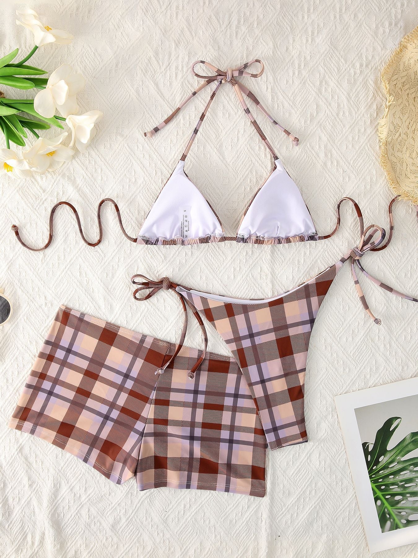Halter Sexy Triangle Cup Bikini Shorts Three Piece Sets