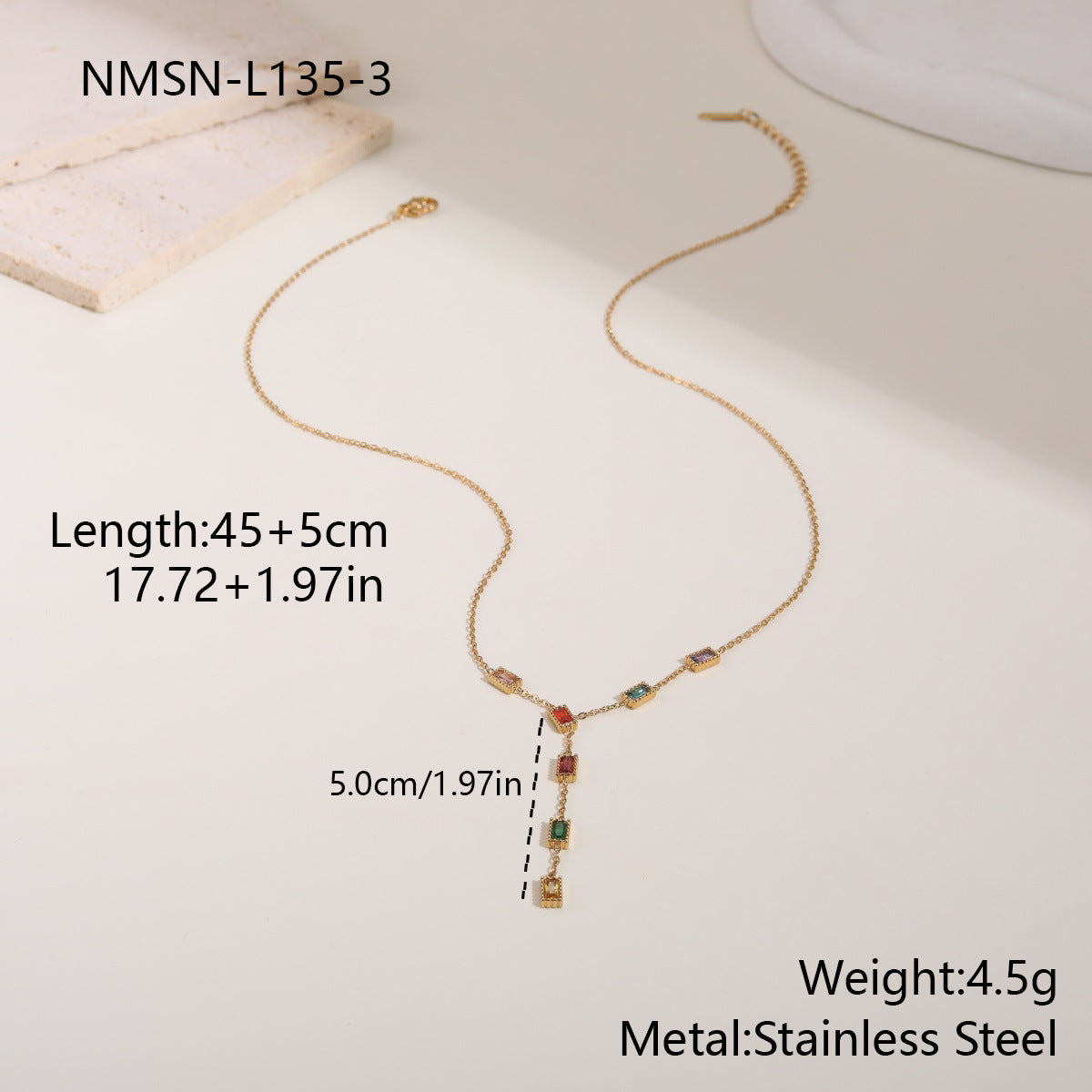 Floral Color Zircon Stainless Steel Necklace Y Word Chain High Sense Necklace