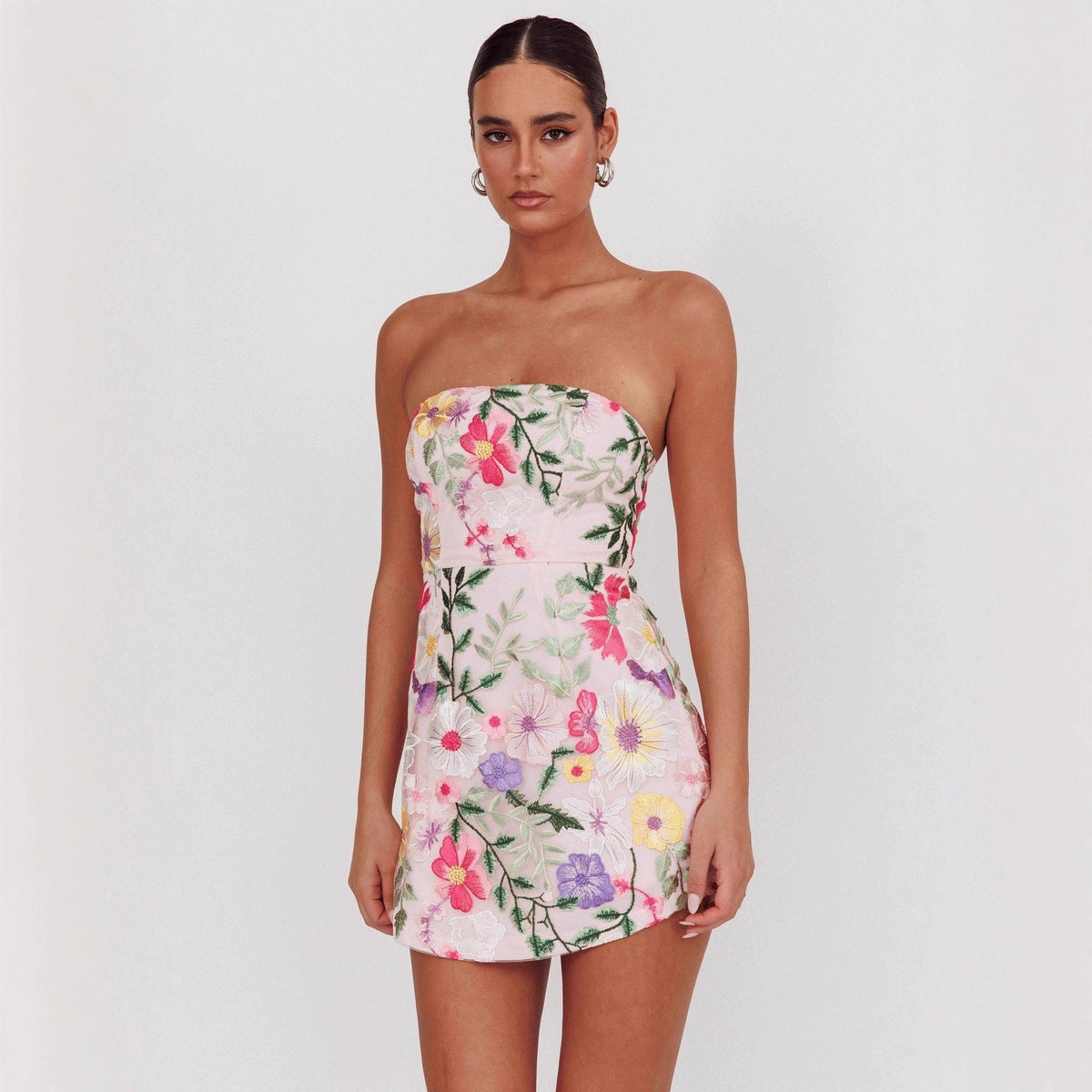 Women Slim Fit Bandeau Sling Short Niche Floral Dress