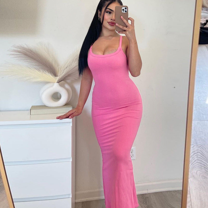 Summer Women Clothing Sexy Slim Fit Drape Sunken Stripe Strap Dress