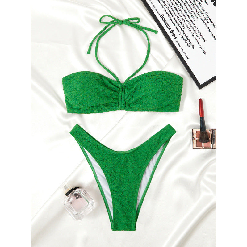 Swimsuit Women Split Solid Color Special Fabric Halter Bikini Bikini Swimming Two Piece Sets
