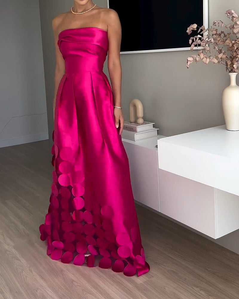 Stitching round Satin Sexy Tube Top High Waist Dress Evening Dress