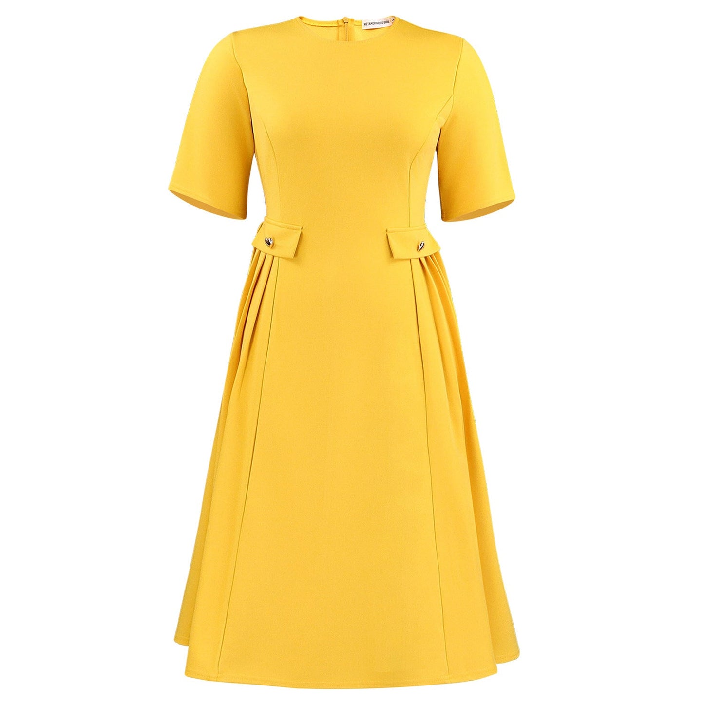 Women Wear Summer round Neck Short Sleeve Elegant Solid Color Midi Dress