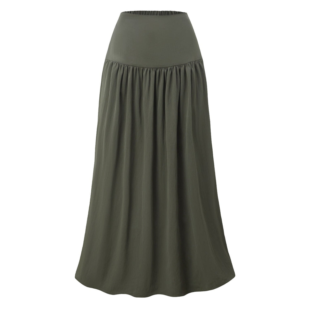 Women Cotton Pocket Skirt High Waist Back Elastic Dress Loose Pleated Large Swing Skirt