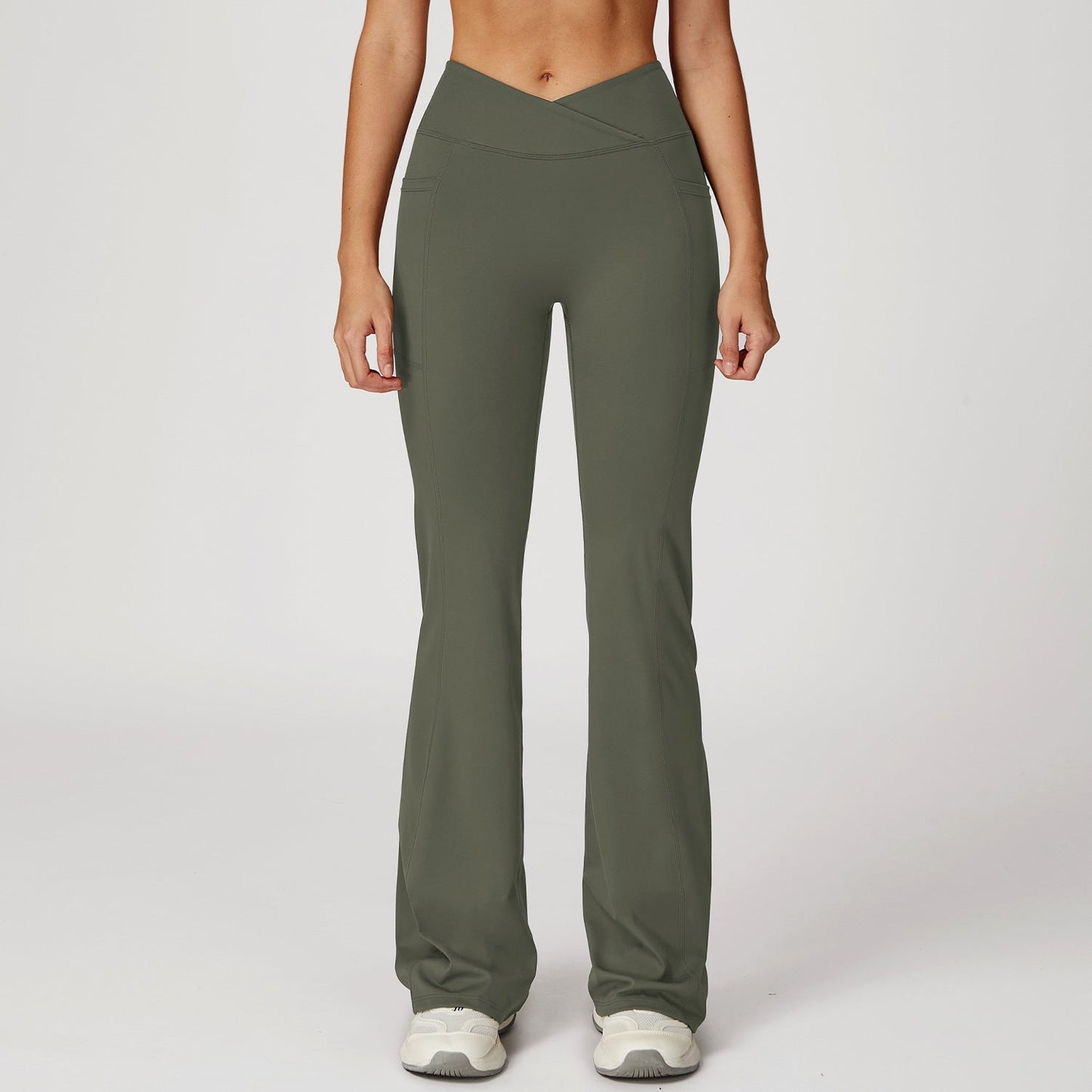 High Waist Nude Feel Bell Bottom Pants Women Cross Waist Wide Leg Bootcut Trousers Outdoor Casual Sports Bell Bottom Pants