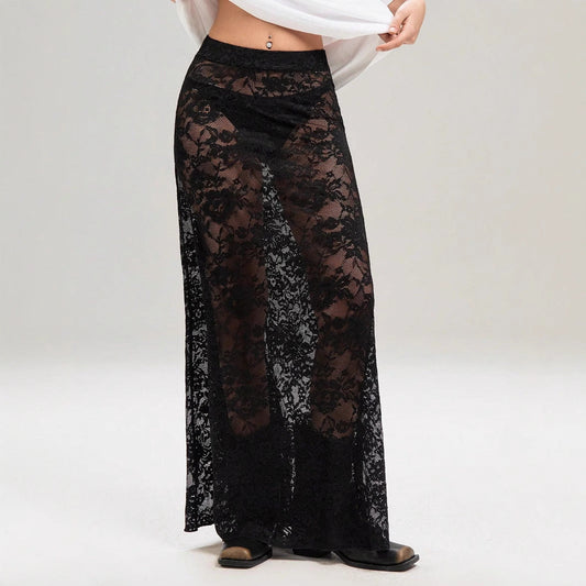 Summer Women Clothing Solid Color Slim Sheath Street High Waist Lace Skirt