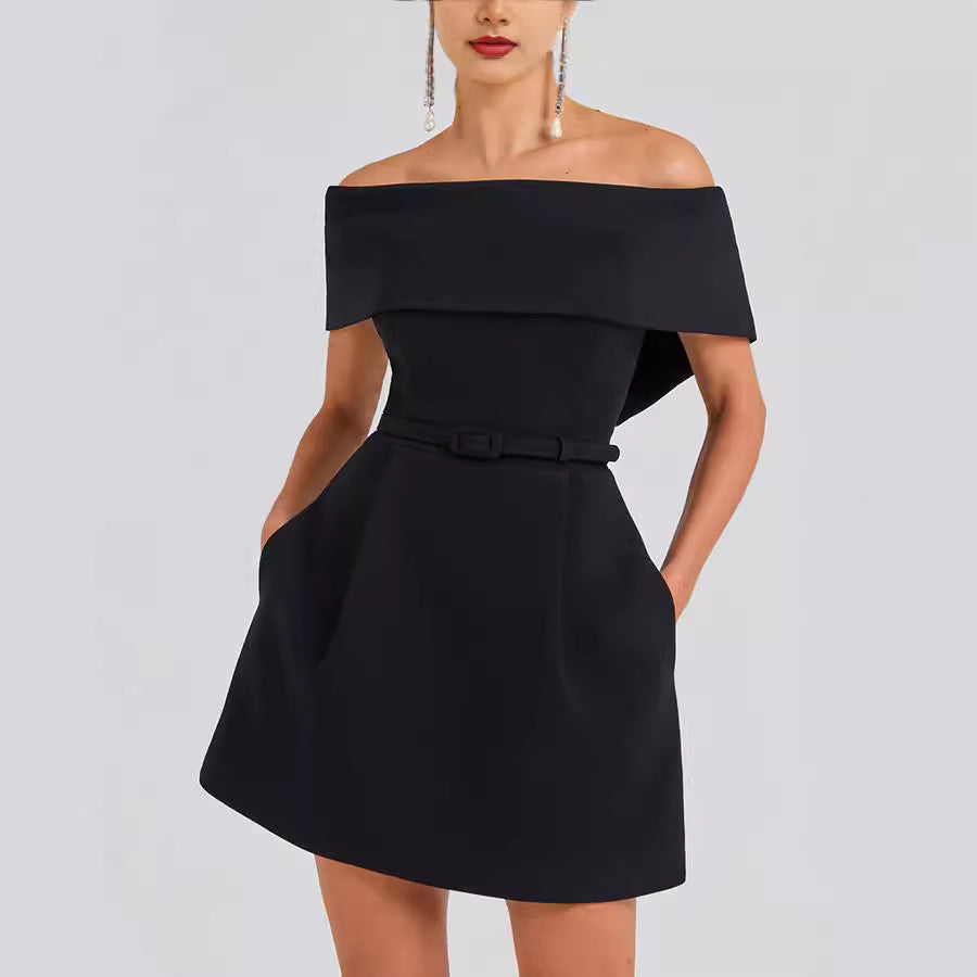 Spring Summer Waist Belt Off Shoulder Dress Casual Party Dress Dress Women