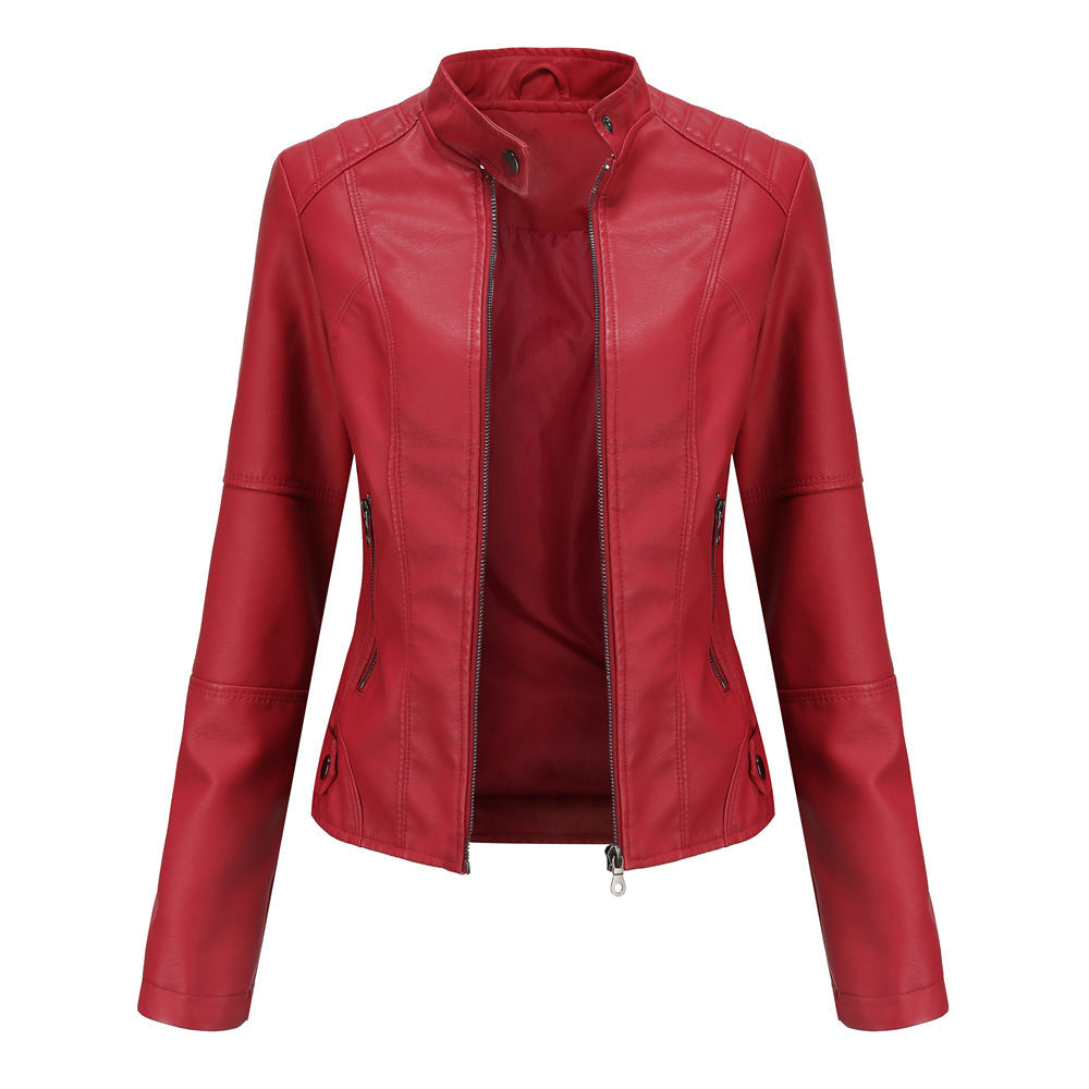 Women Jacket Women Slim Jacket Thin Spring Autumn Coat Women Motorcycle Clothing Stand Collar Faux Leather