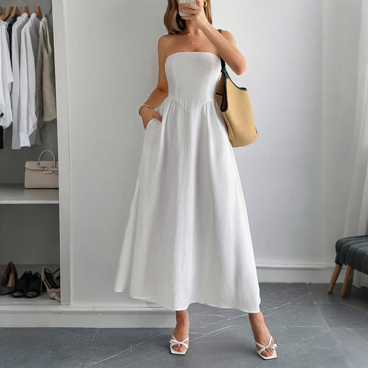 Women Clothing Summer Elegant Tube Top A line Dress
