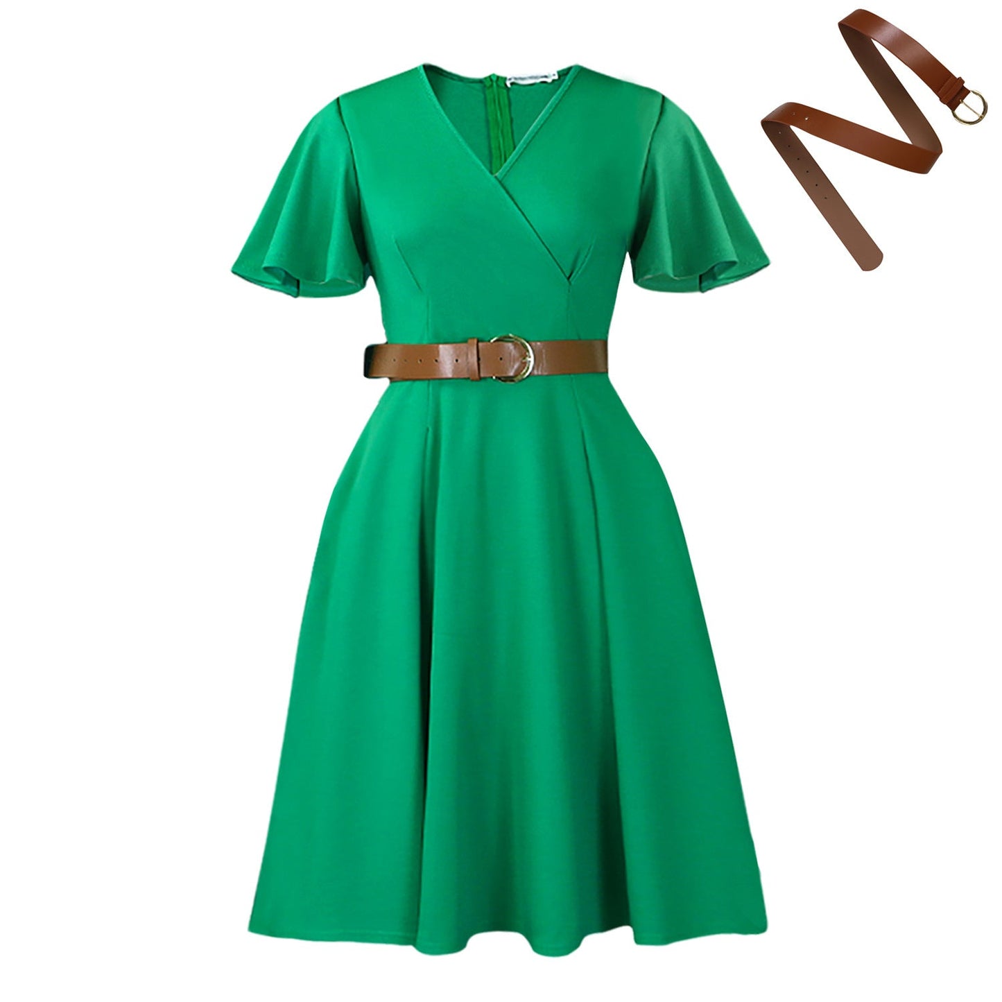 Women Clothing Elegant Solid Color V neck Flared Sleeves Dress