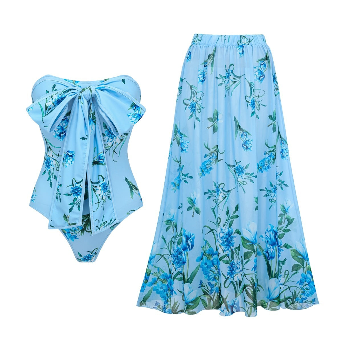 Swimsuit Fresh Bow Floral One Piece Swimsuit Set Women