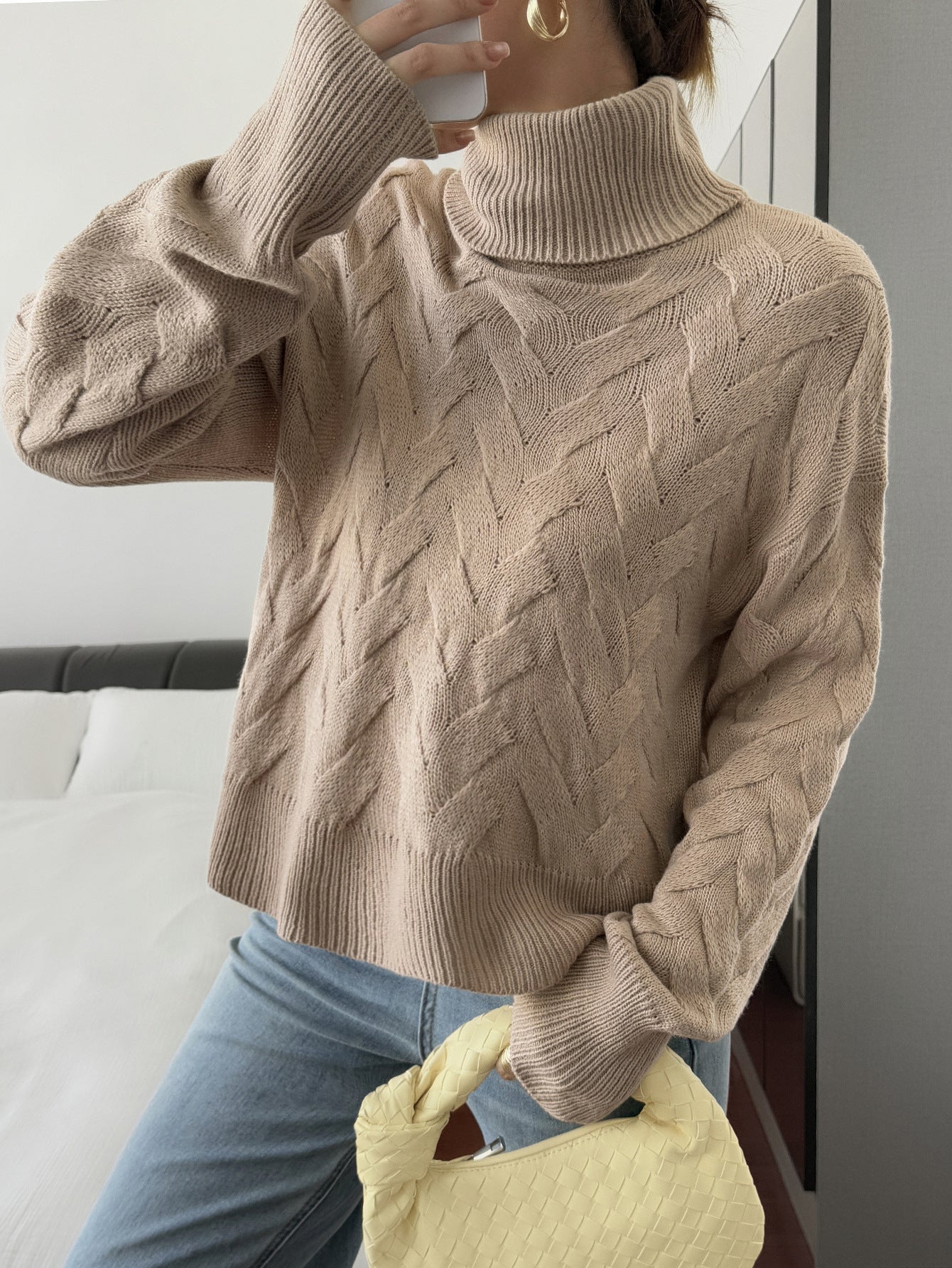 Women Clothing Autumn Winter Casual Solid Color Wool Long Sleeve Sweaters