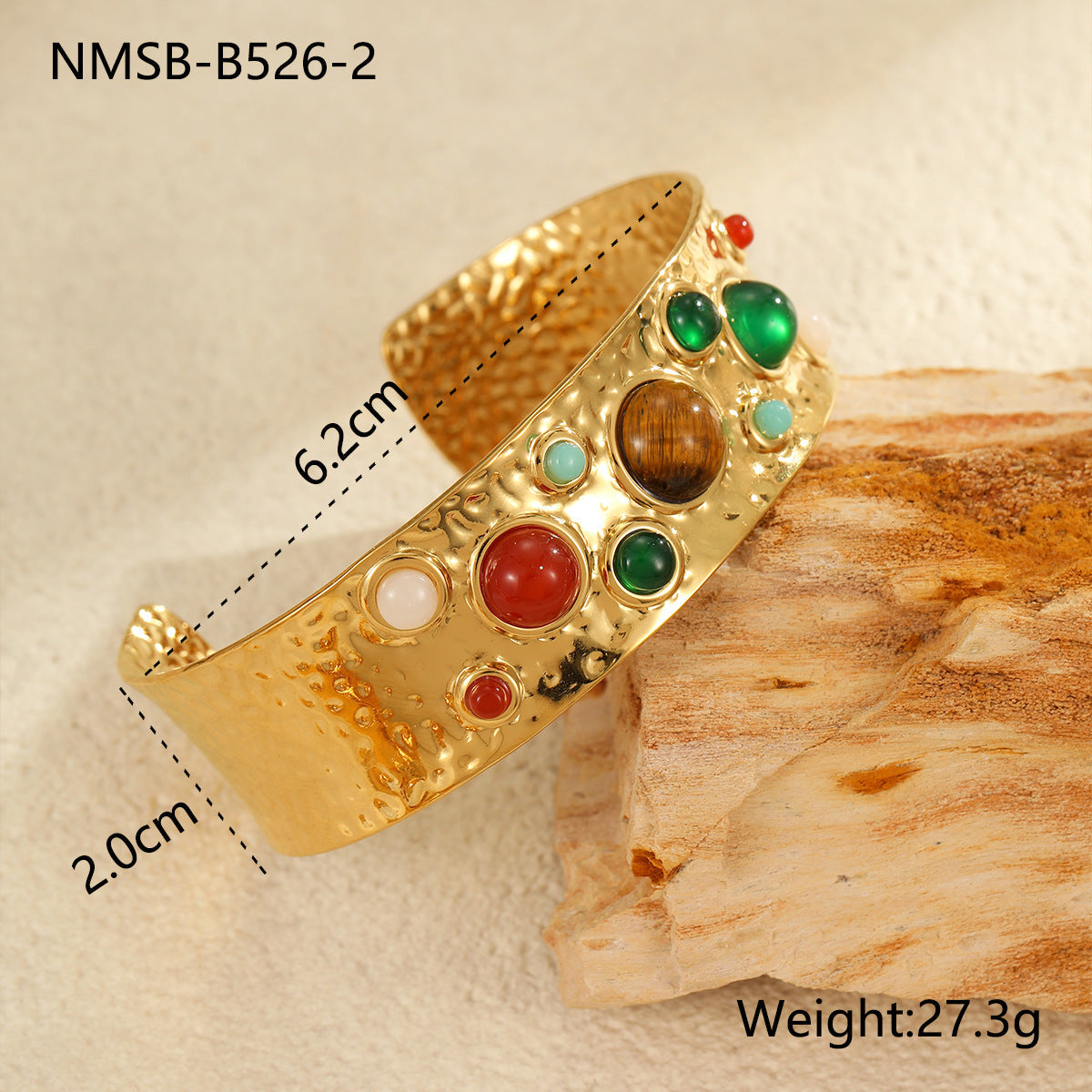 Medieval Titanium Steel Bracelet Color Natural Stone Special Interest Design Stainless Steel Open Ended Bracelet