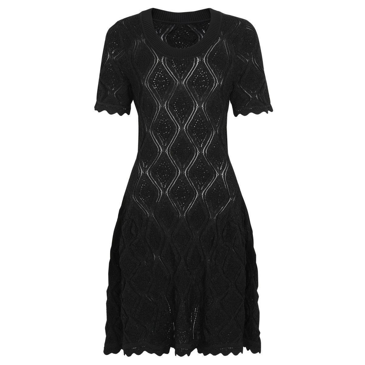 Summer Ladies Internet Popular Slim Fitting Slimming Short Sleeve Embroidered Hollow Out Cutout Dress Women