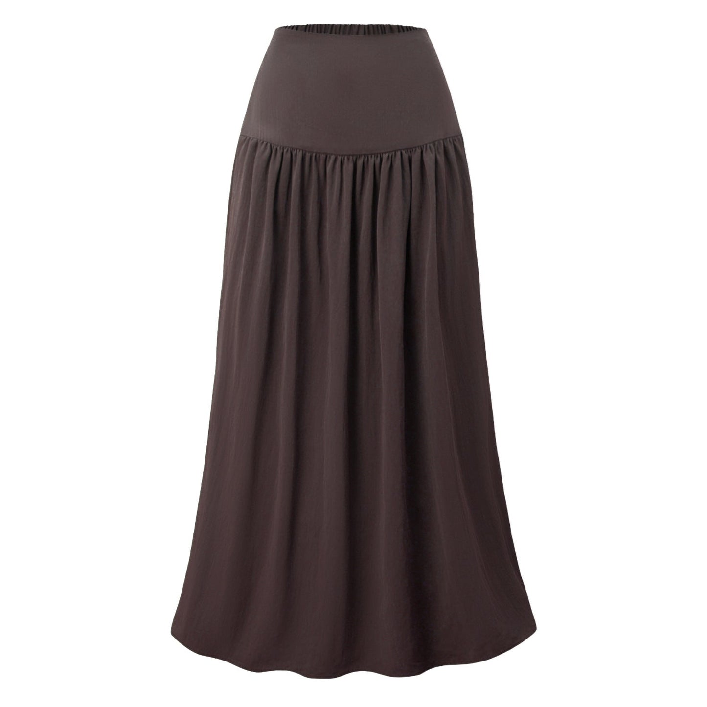 Women Cotton Pocket Skirt High Waist Back Elastic Dress Loose Pleated Large Swing Skirt