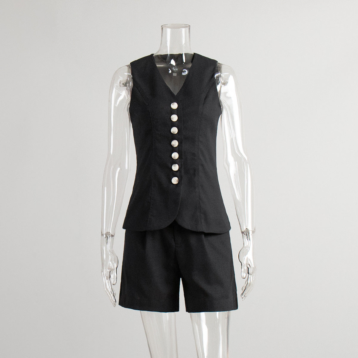 Cotton Linen Vest Shorts Set Summer Office Vest Shorts Set Casual Women