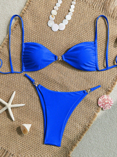 Popular String Shoulder Strap Lace up Sexy Bikini Women Triangle Cup Bikini Seaside Beach Spring