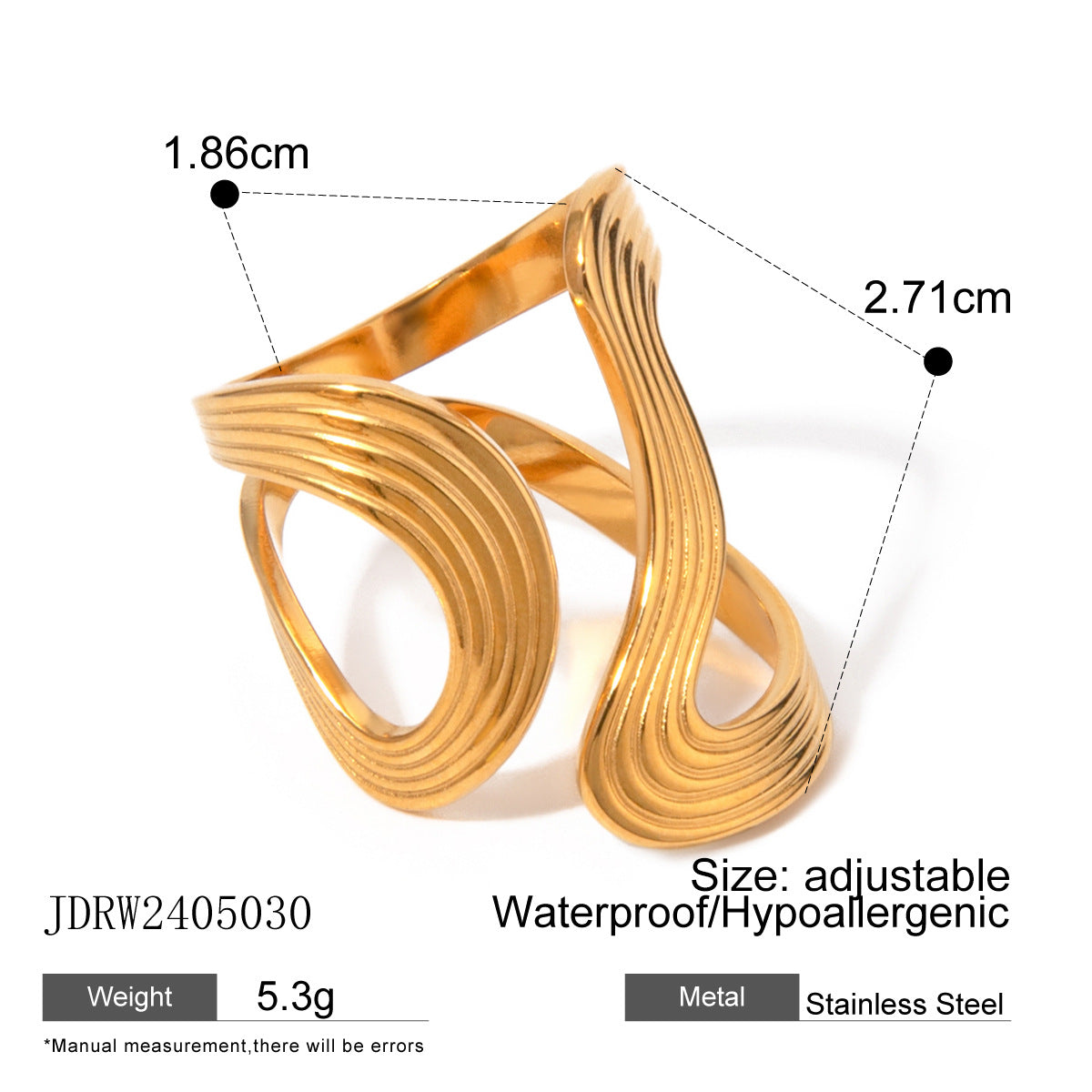 Sold Jewelry Stainless Steel Eye Catching Ring High Grade Ring Irregular Asymmetric Bracelet Rings Women