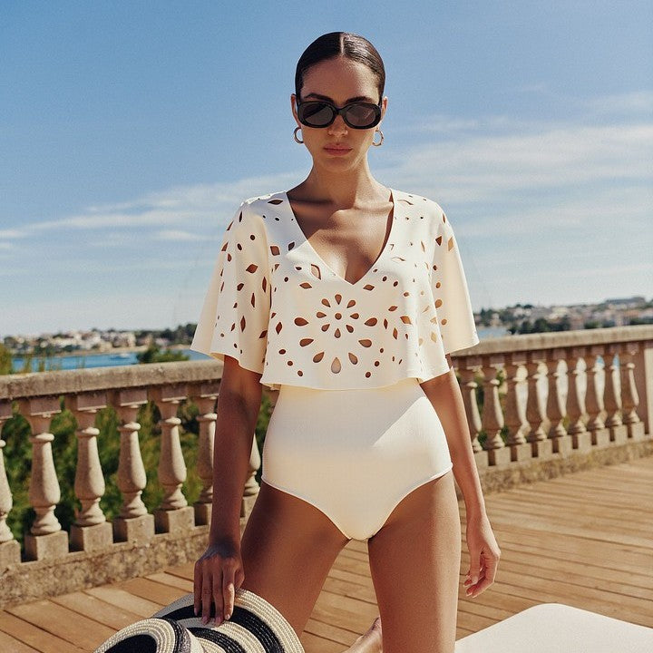 Cut out Ruffled Swimsuit Women Vacation Beach Two Piece Sets